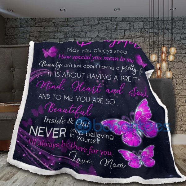 To My Daughter Never Stop Believing In Yourself Butterfly Sherpa Blanket Product Photo