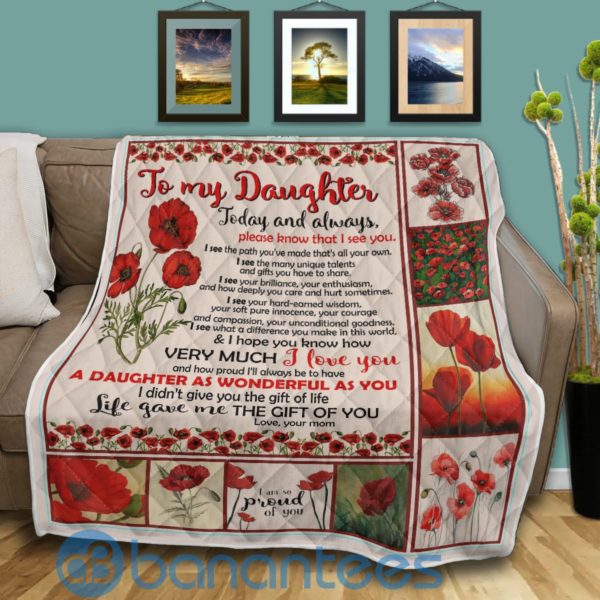 To My Daughter Today And Always Red Flower Quilt Blanket Quilt Product Photo
