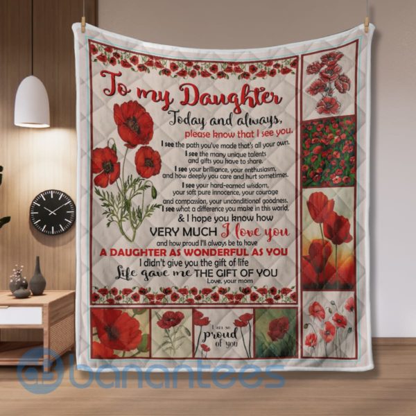 To My Daughter Today And Always Red Flower Quilt Blanket Quilt Product Photo