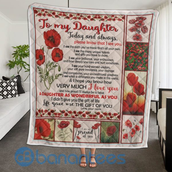 To My Daughter Today And Always Red Flower Quilt Blanket Quilt Product Photo