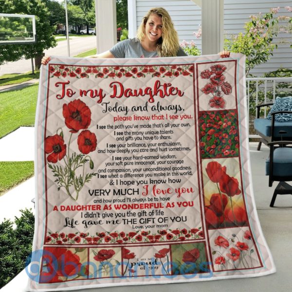 To My Daughter Today And Always Red Flower Quilt Blanket Quilt Product Photo