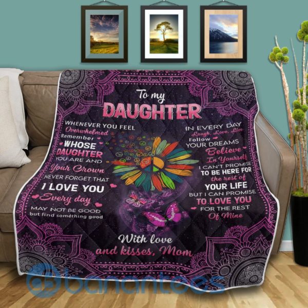 To My Daughter With Love And Kisses Mom Mandala Hippie Sunflower Blanket Quilt Product Photo