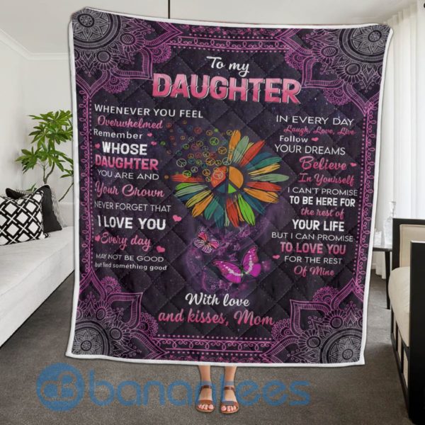 To My Daughter With Love And Kisses Mom Mandala Hippie Sunflower Blanket Quilt Product Photo