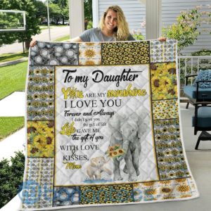 To My Daughter You Are My Sunshine Elephant Blanket Quilt Product Photo
