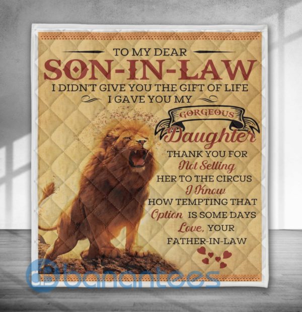 To My Dear Son In Law Lion Blanket Quilt Product Photo