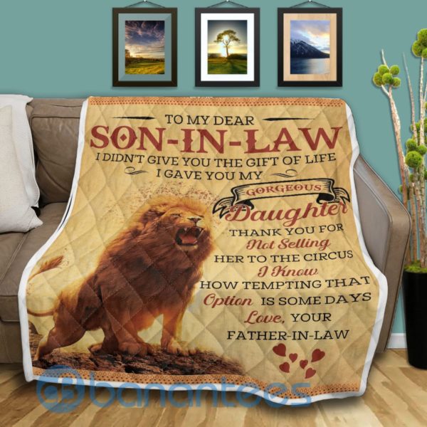 To My Dear Son In Law Lion Blanket Quilt Product Photo