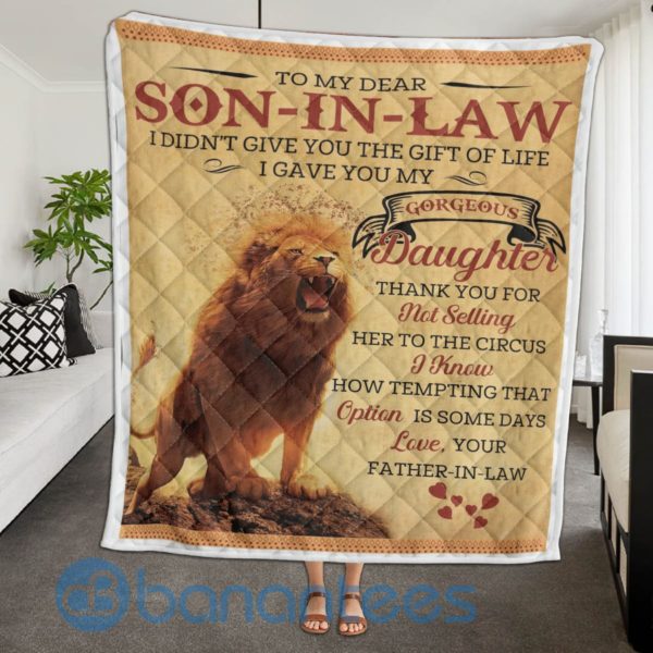 To My Dear Son In Law Lion Blanket Quilt Product Photo