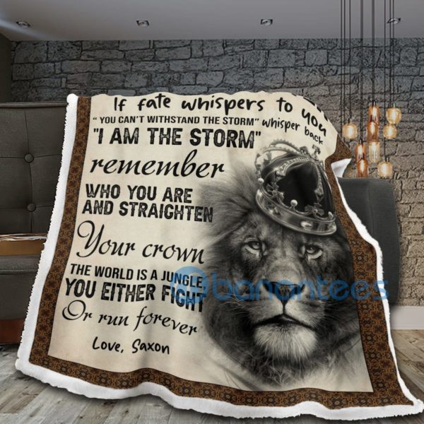 To My Fighter Your Crown The World Is A Jungle Lion Sherpa Blanket Product Photo