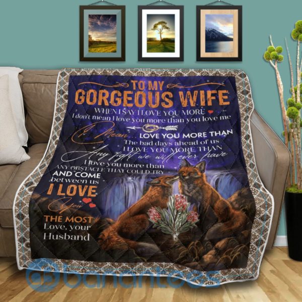 To My Gergeous Wife I Love You Fox Blanket Quilt Product Photo
