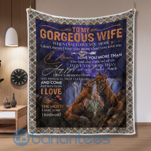 To My Gergeous Wife I Love You Fox Blanket Quilt Product Photo