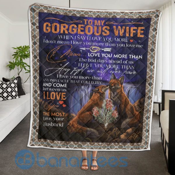 To My Gergeous Wife I Love You Fox Blanket Quilt Product Photo