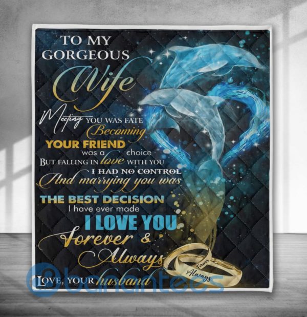 To My Gorgeous Wife Dolphin Blanket Quilt Product Photo