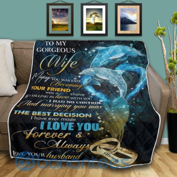 To My Gorgeous Wife Dolphin Blanket Quilt Product Photo
