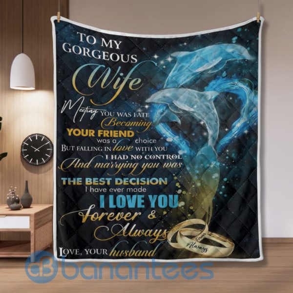 To My Gorgeous Wife Dolphin Blanket Quilt Product Photo