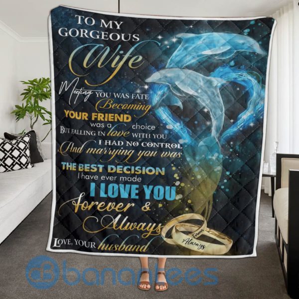 To My Gorgeous Wife Dolphin Blanket Quilt Product Photo