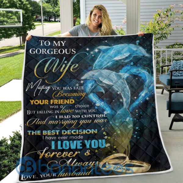 To My Gorgeous Wife Dolphin Blanket Quilt Product Photo