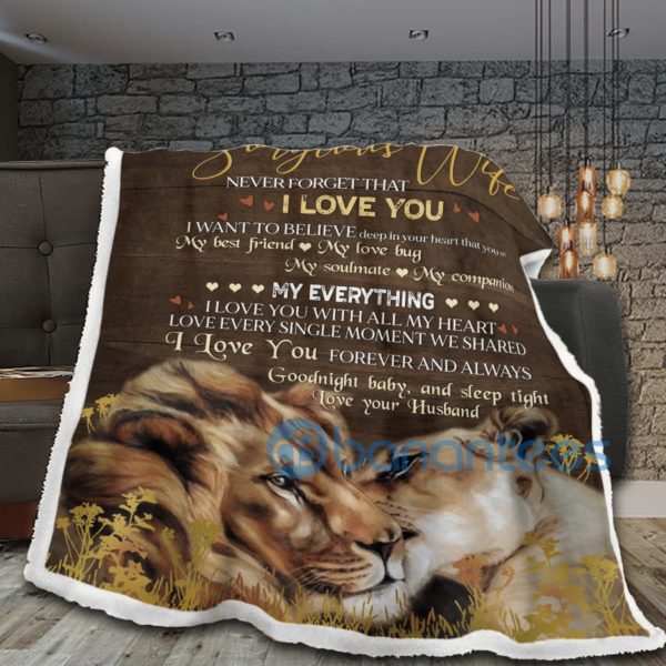 To My Gorgeous Wife Goodnight Baby And Sleep Tight Lion Sherpa Blanket Product Photo