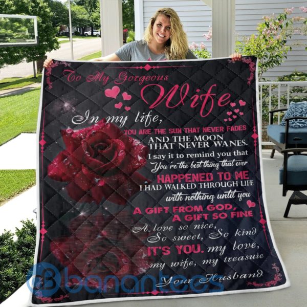 To My Gorgeous Wife In My Life Rose Blanket Quilt Product Photo