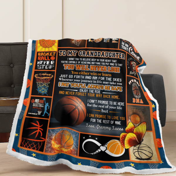 To My Grandaughter Basketball Sherpa Blanket Product Photo