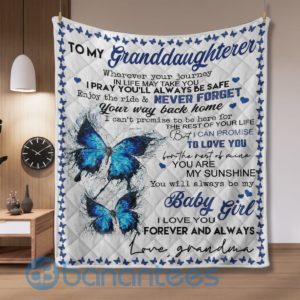 To My Granddaughter Baby Girl Blue Butterfly Blanket Quilt Product Photo