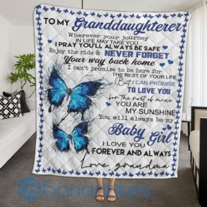 To My Granddaughter Baby Girl Blue Butterfly Blanket Quilt Product Photo