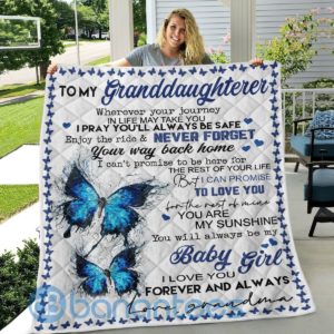 To My Granddaughter Baby Girl Blue Butterfly Blanket Quilt Product Photo
