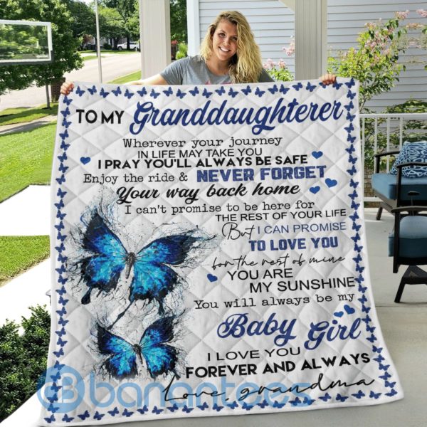 To My Granddaughter Baby Girl Blue Butterfly Blanket Quilt Product Photo
