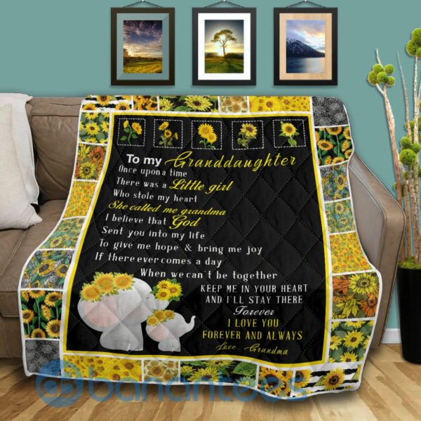 To My Granddaughter Elephant Sunflower Quilt Blanket Product Photo