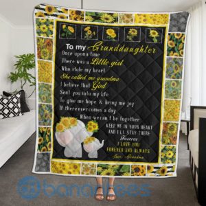 To My Granddaughter Elephant Sunflower Quilt Blanket Product Photo