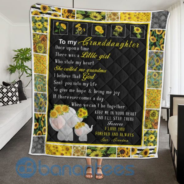 To My Granddaughter Elephant Sunflower Quilt Blanket Product Photo