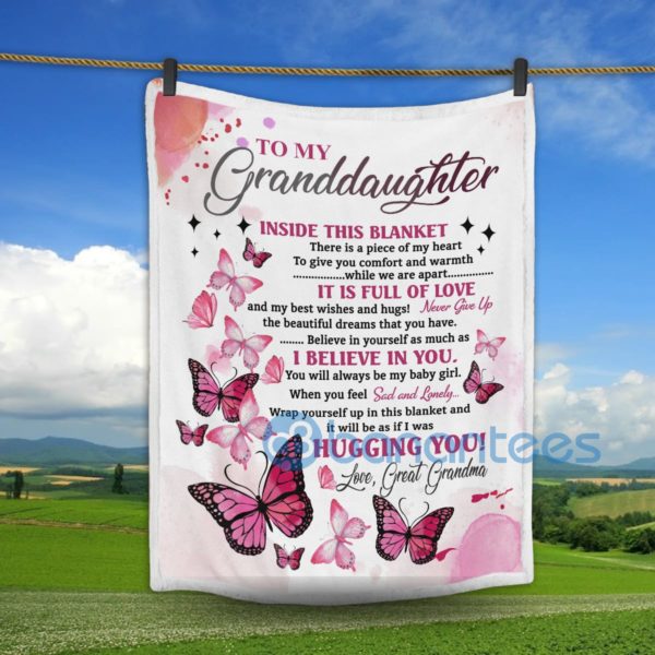 To My Granddaughter Hugging You Butterfly Sherpa Blanket Product Photo