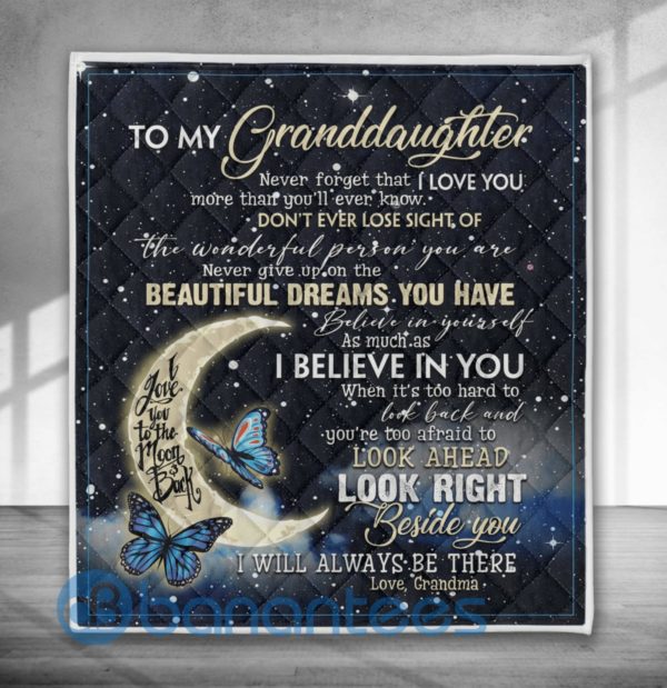 To My Granddaughter I Believe in You Butterfly Blanket Quilt Product Photo