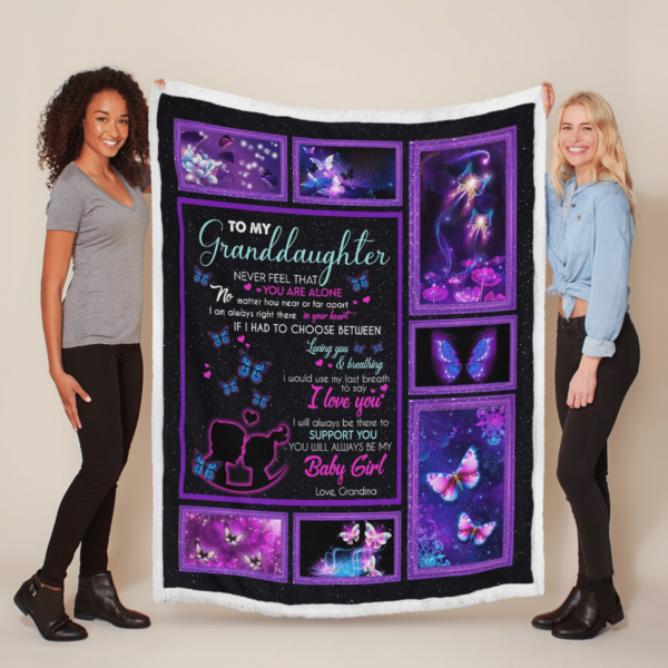 To My Granddaughter I Love You Butterflies Sherpa Blanket Product Photo