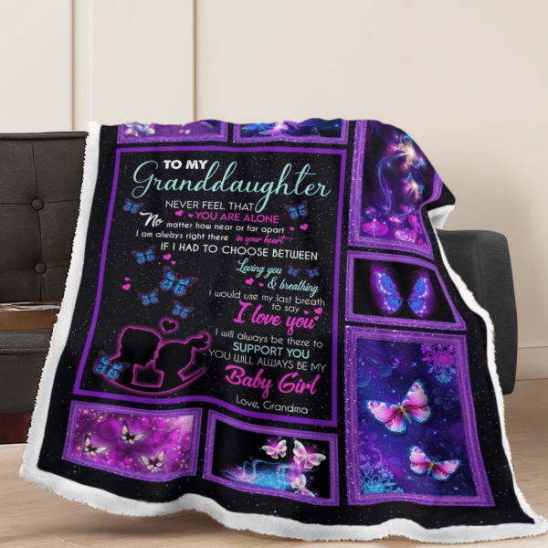 To My Granddaughter I Love You Butterflies Sherpa Blanket Product Photo