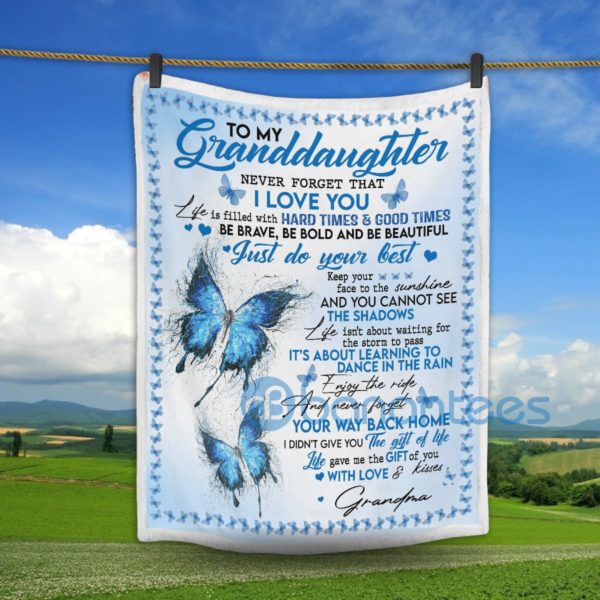 To My Granddaughter I Love You Butterfly Sherpa Blanket Product Photo