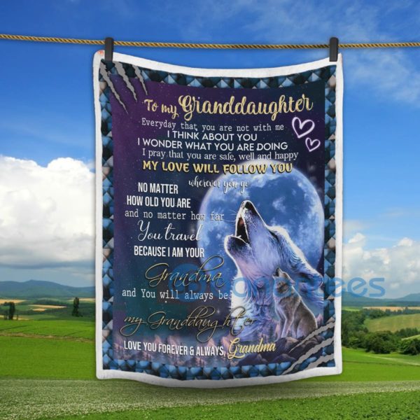 To My Granddaughter Love You Forever & Always Wolf Sherpa Blanket Product Photo