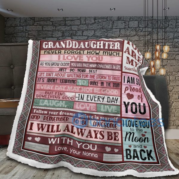 To My Granddaughter Love You To The Moon And Back Sherpa Blanket Product Photo