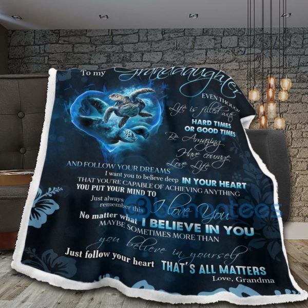 To My Granddaughter No Matter What I Believe In You Turtle Sherpa Blanket Product Photo
