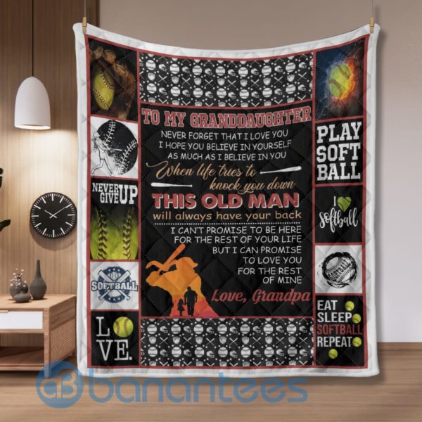 To My Granddaughter Softball Lover Blanket Quilt Product Photo