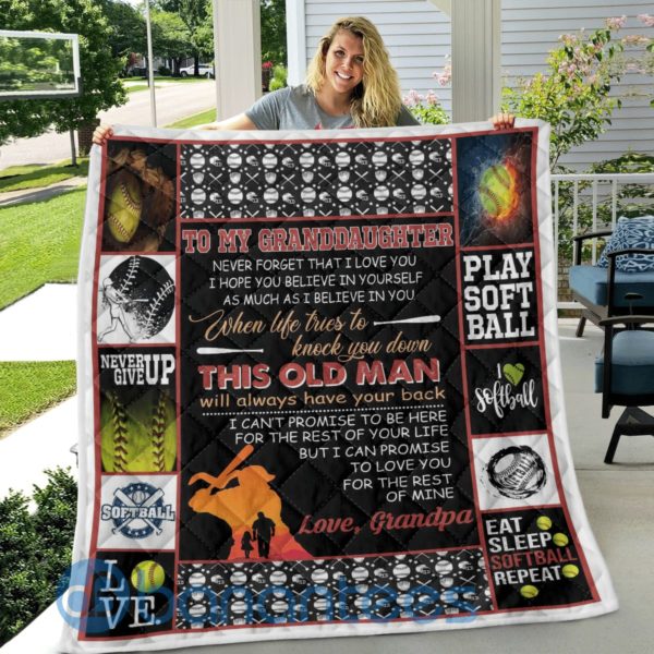 To My Granddaughter Softball Lover Blanket Quilt Product Photo