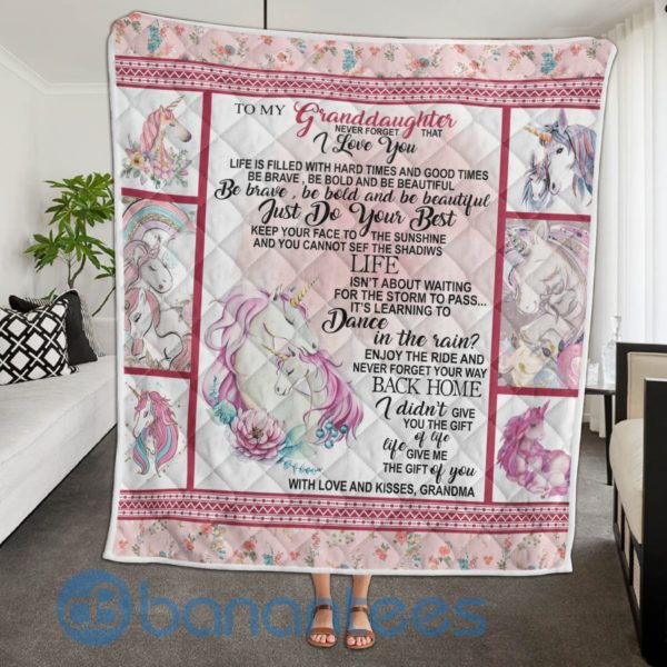 To My Granddaughter Unicorn Design Quilt Blanket Product Photo