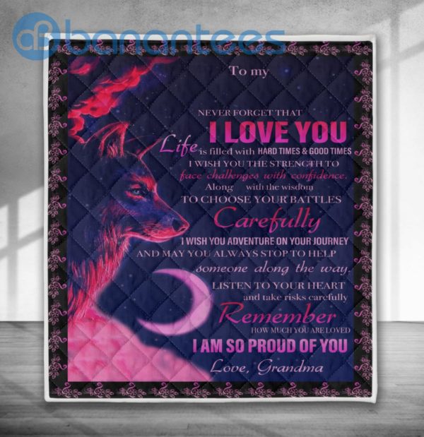 To My Granddaughter Wolf Quilt Granddaughter Gifts Blanket Quilt Product Photo