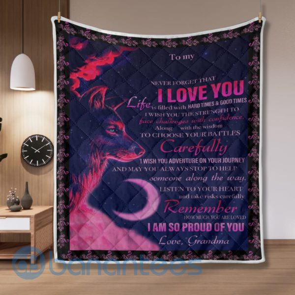 To My Granddaughter Wolf Quilt Granddaughter Gifts Blanket Quilt Product Photo