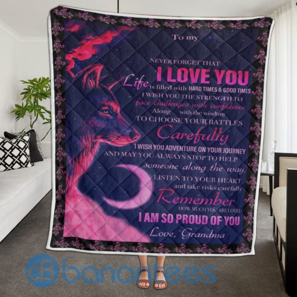 To My Granddaughter Wolf Quilt Granddaughter Gifts Blanket Quilt Product Photo