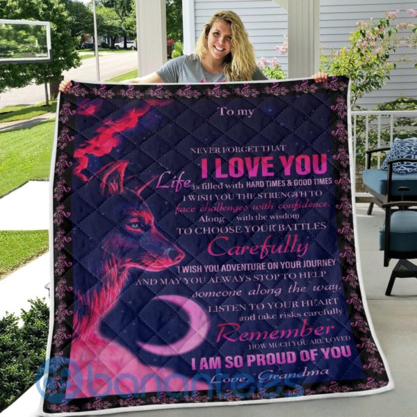 To My Granddaughter Wolf Quilt Granddaughter Gifts Blanket Quilt Product Photo