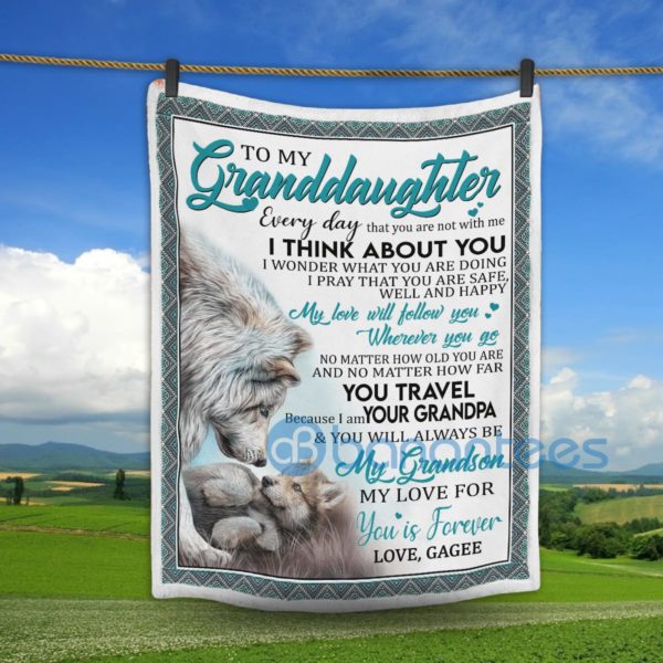 To My Granddaughter Wolf Sherpa Blanket Product Photo