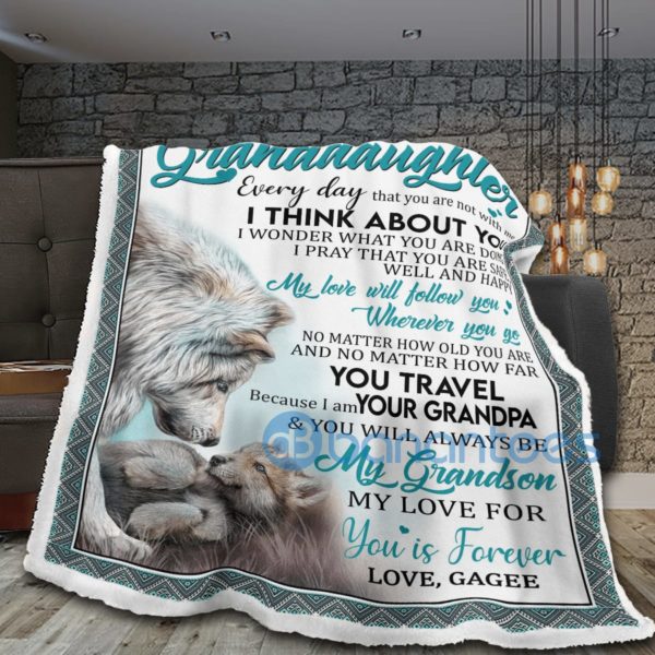 To My Granddaughter Wolf Sherpa Blanket Product Photo
