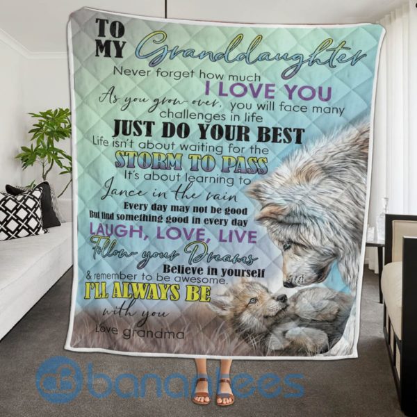 To My Granddaughter, Just Do Your Best Wolf Quilt Blanket Product Photo