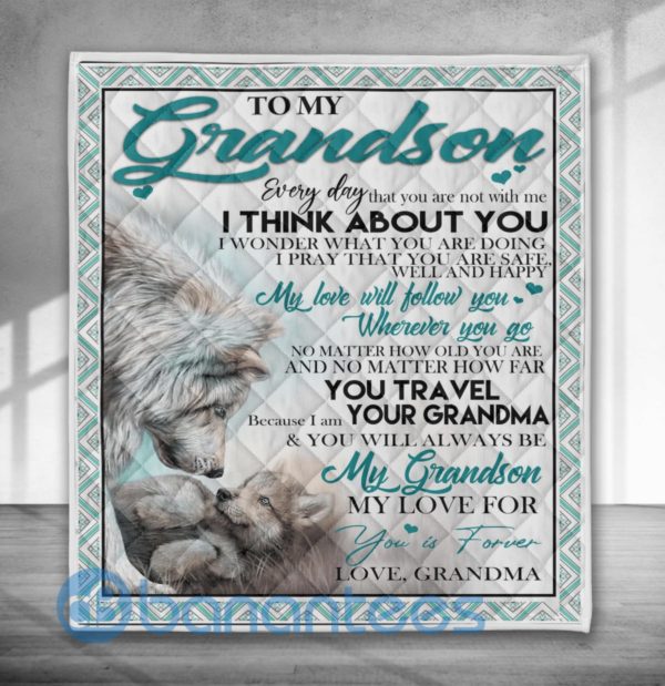 To My Grandson From Grandma Wolf Quilt Blanket Quilt Product Photo