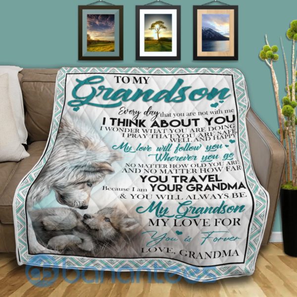 To My Grandson From Grandma Wolf Quilt Blanket Quilt Product Photo